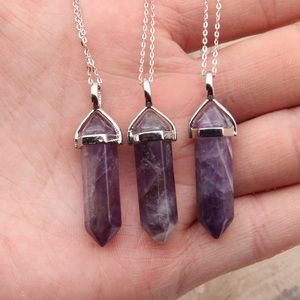 Amethyst Crystal Necklace with Silver Chain and Pyramid Setting